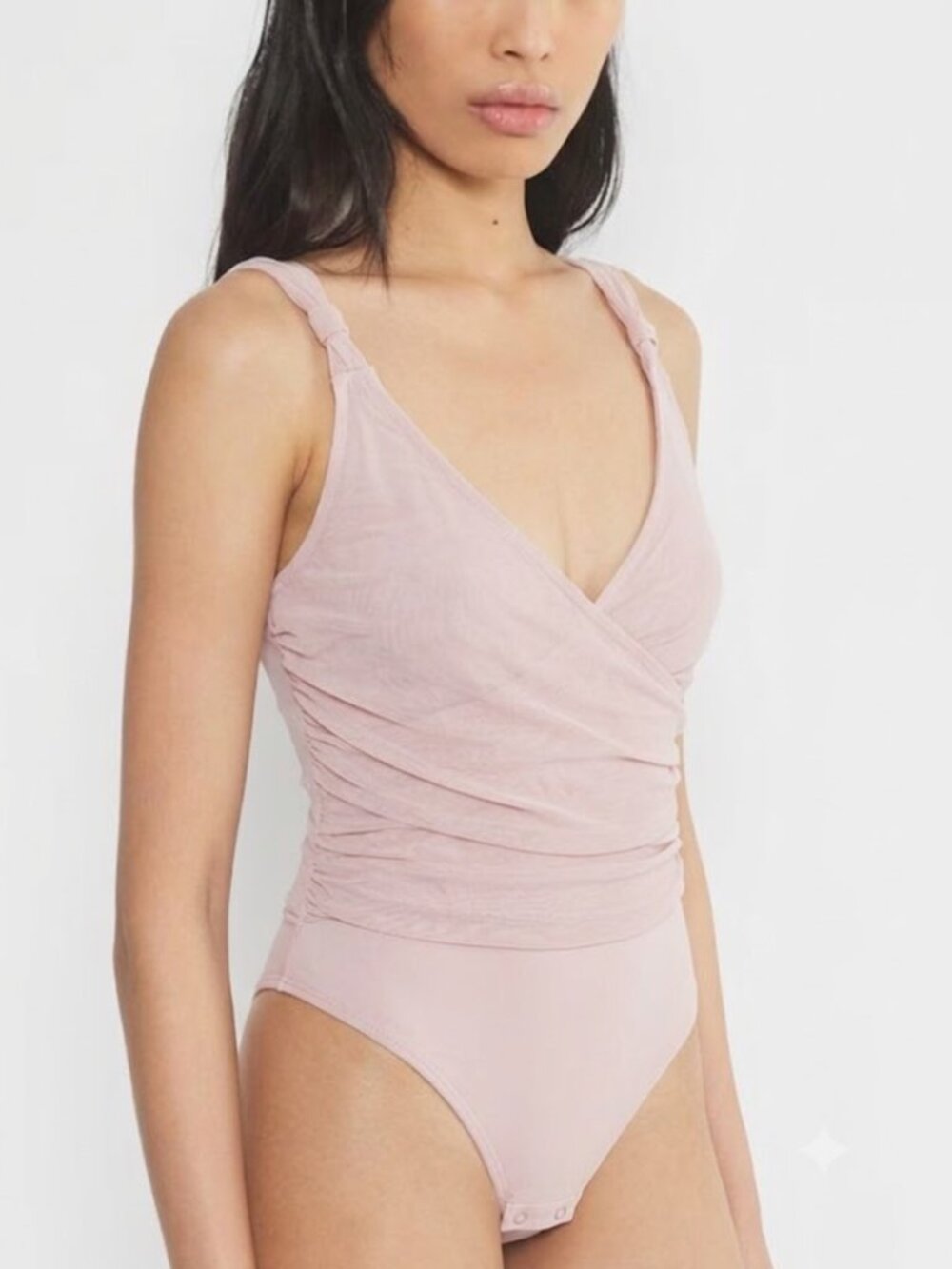 It Mesh Tulle Ruched Wrap Top Bodysuit in size Small